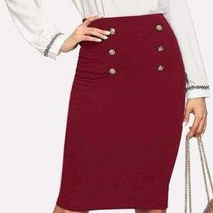 SHEIN Unity Double Button Burgundy Pencil Skirt Large